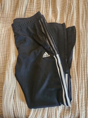 Adidas Women's Black Athletic Track Pants with White Stripes